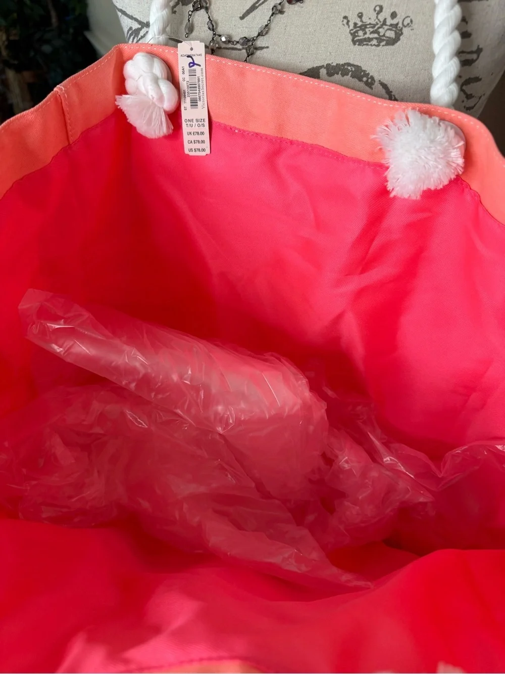 Victoria’s Secret Striped Beach Tote | Hot Pink & White | NWT $78.00